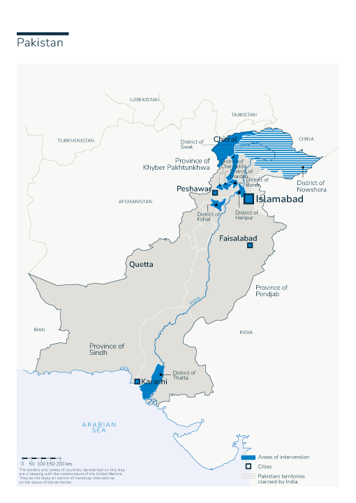 Carte des interventions de HI au Pakistan